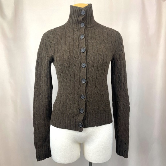 Ralph Lauren Sweaters - Vintage (S) RALPH LAUREN Cashmere Cable Button Cardigan Sweater Grunge-Thrashed
